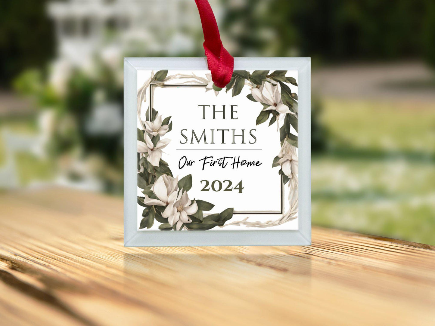 Custom Family Name Ornament, Housewarming Gift, First Home Ornament 2024, Personalized Home Decor, New Home Gift, Floral Keepsake