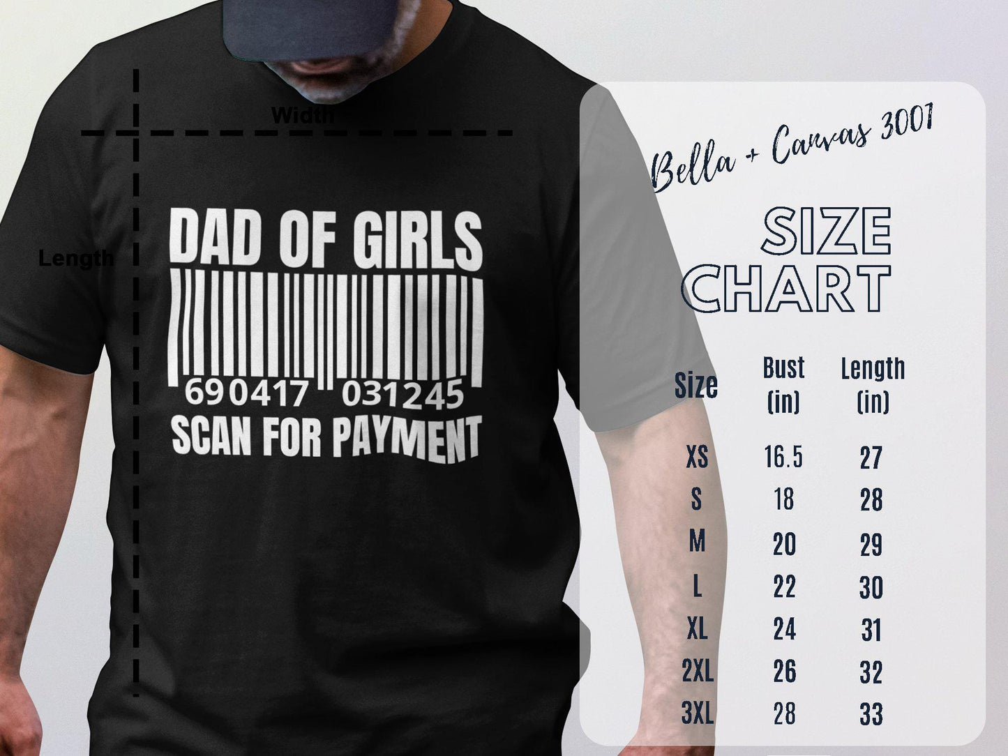 Dad of Girls T-Shirt, Scan for Payment, Funny Barcode, Fathers Day Gift, Girl Dad Tee, Gift for Dad, Mens TShirts, Novelty Shirt
