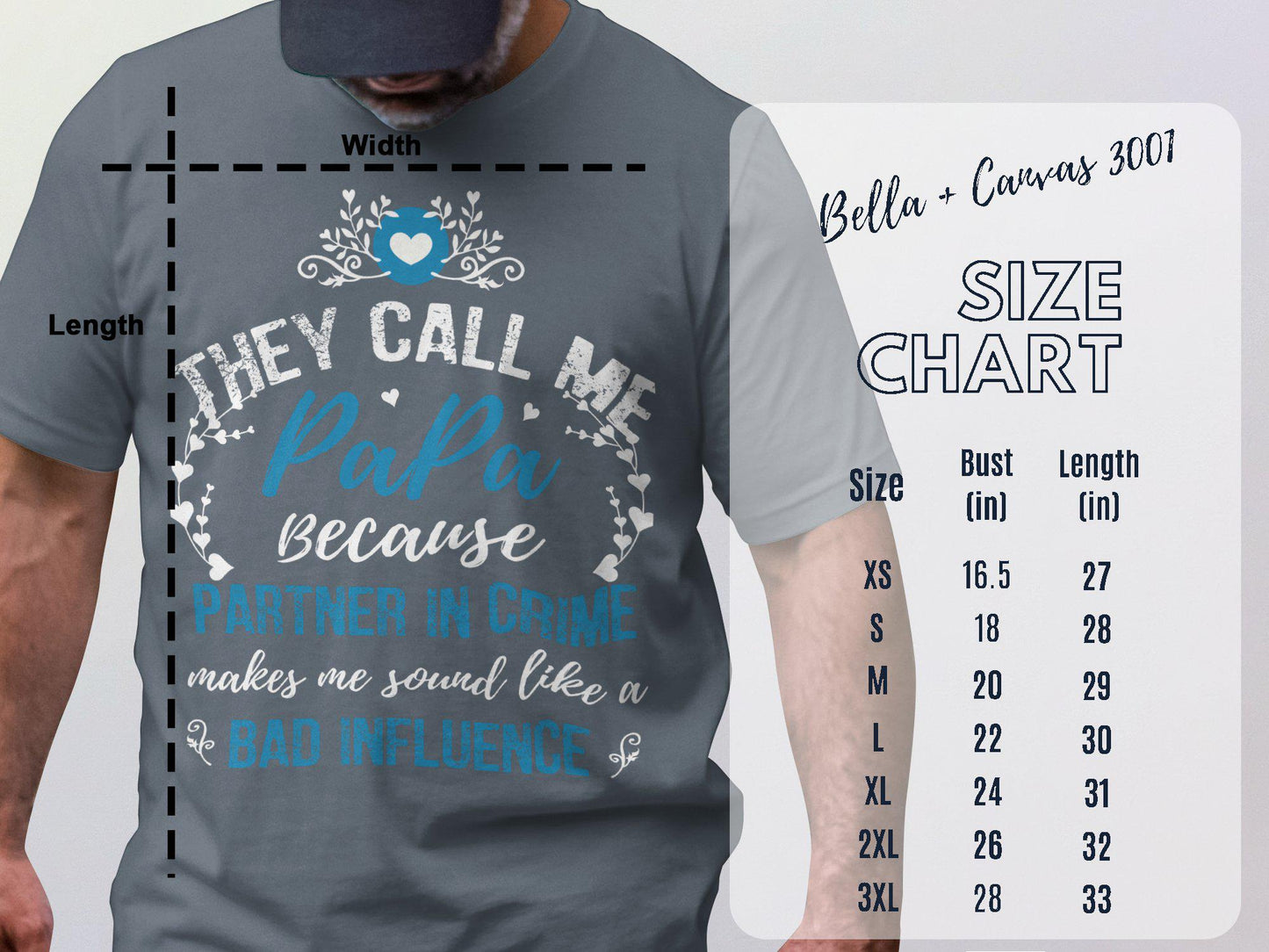 Papa Partner in Crime T-Shirts, Bad Influence, Gift for Dad, Fathers Day, Funny Dad Tee