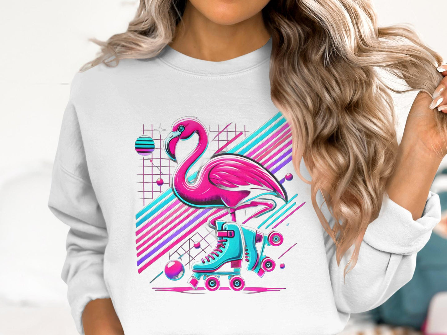 Flamingo Roller Skate T-Shirt, Retro 80s Graphic Tee