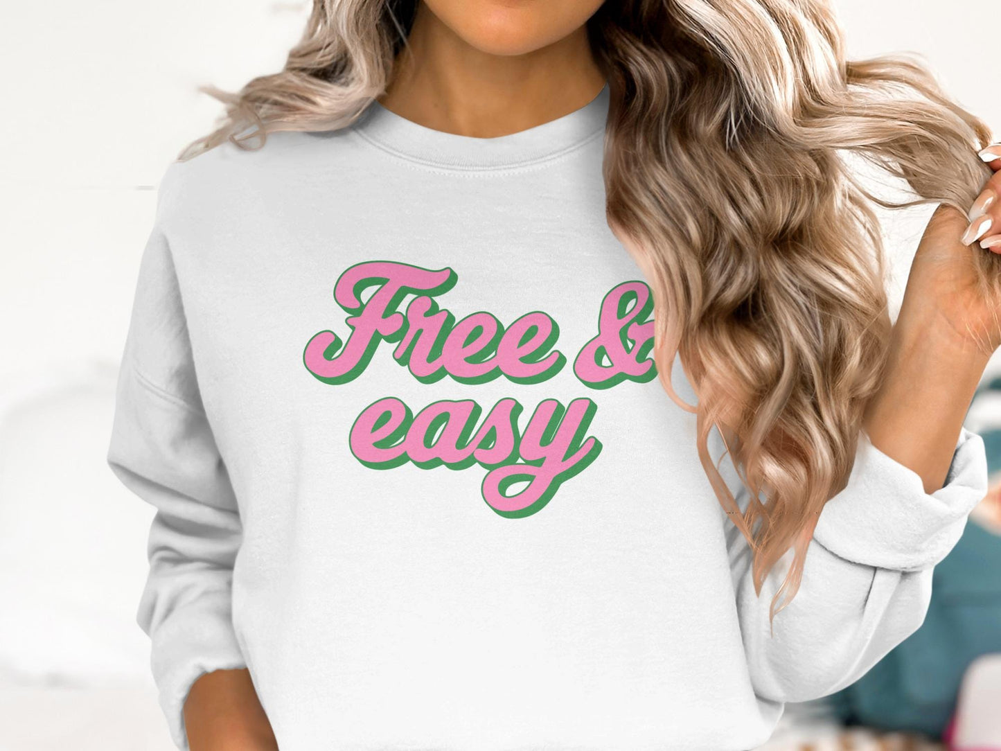Free and Easy Graphic Tee, Pink Green Slogan Shirt