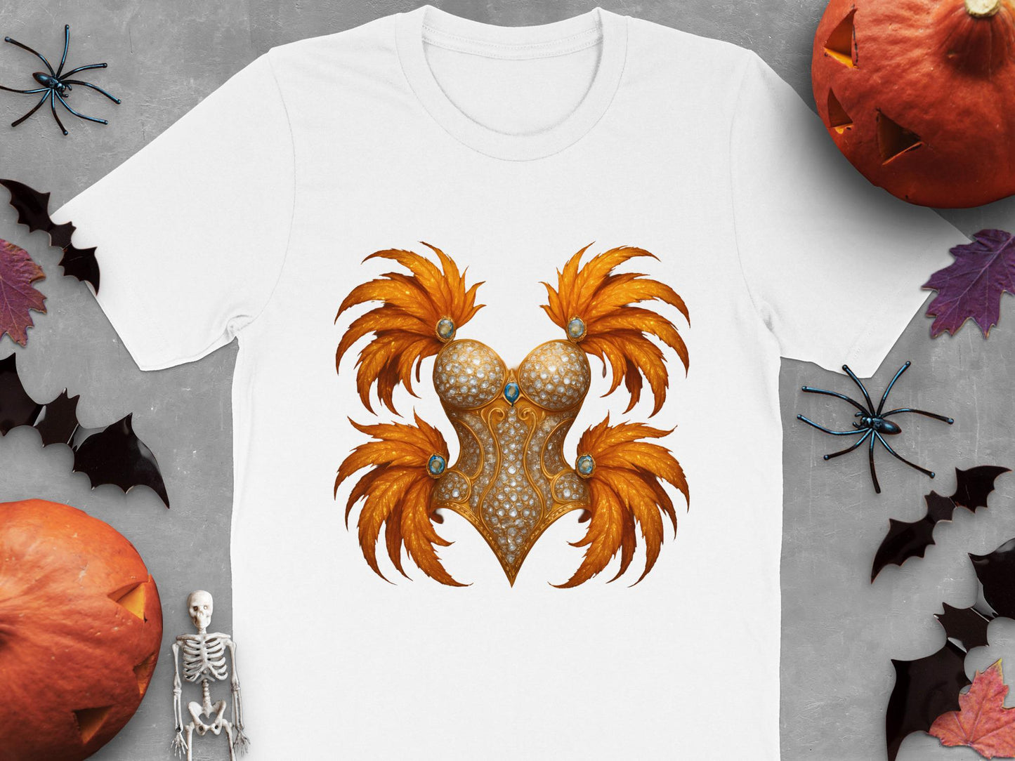 Feather Corset Graphic T-Shirt, Showgirl Costume Tee