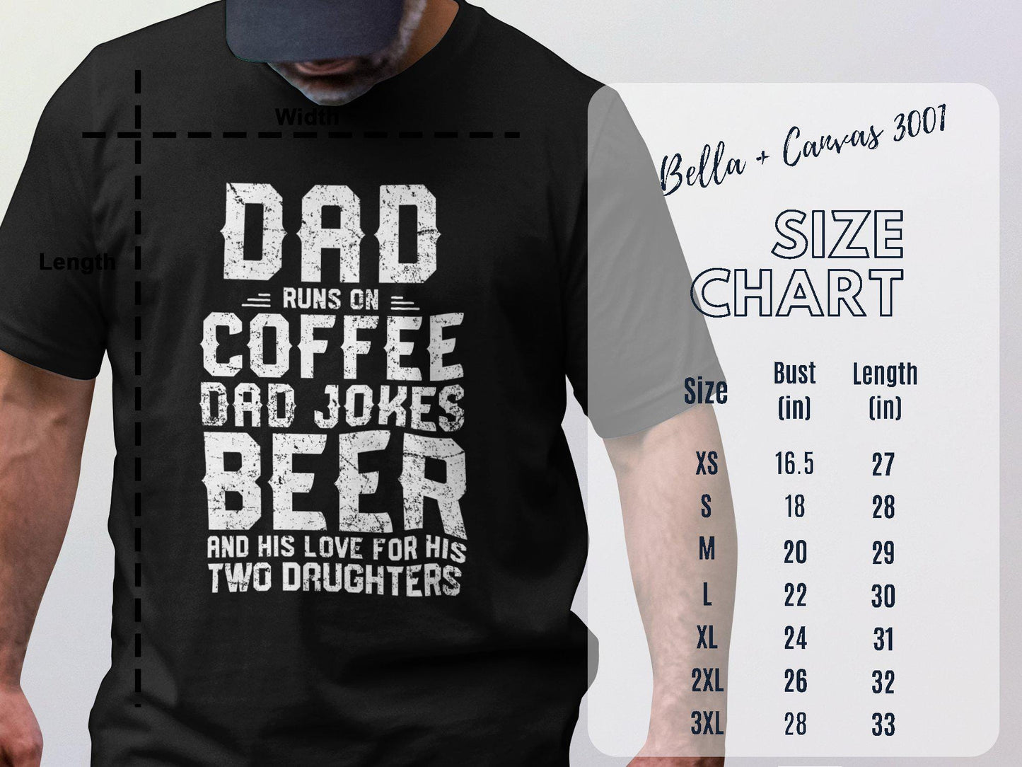 Dad Runs On Coffee, Dad Jokes, Beer, Two Daughters T-Shirts, Father Day, Dad Gift, Funny Dad, Dad of Girls T-Shirts