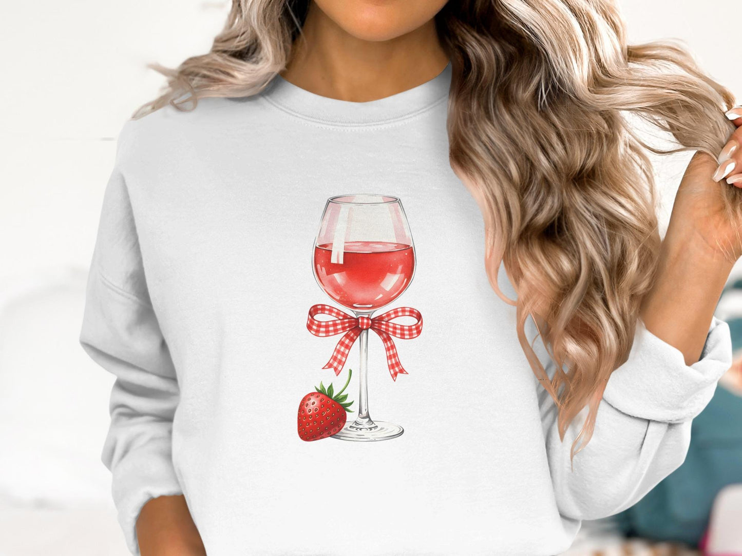 Strawberry Wine T-Shirt, Gingham Bow, Fruit Lover Tee