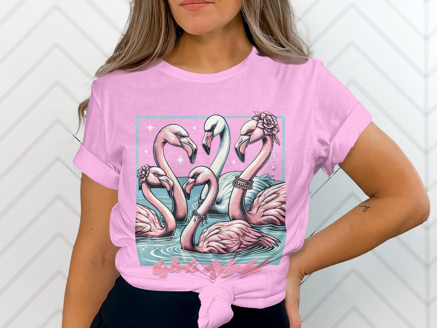 Flamingo Graphic Tee: Girls Night Out Beach Shirt, Artistic Bird Design