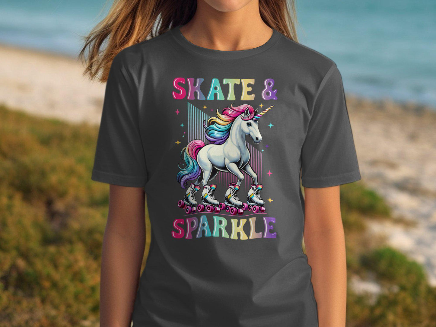 Skate & Sparkle Unicorn Shirt: Colorful Roller Skate Graphic Tee