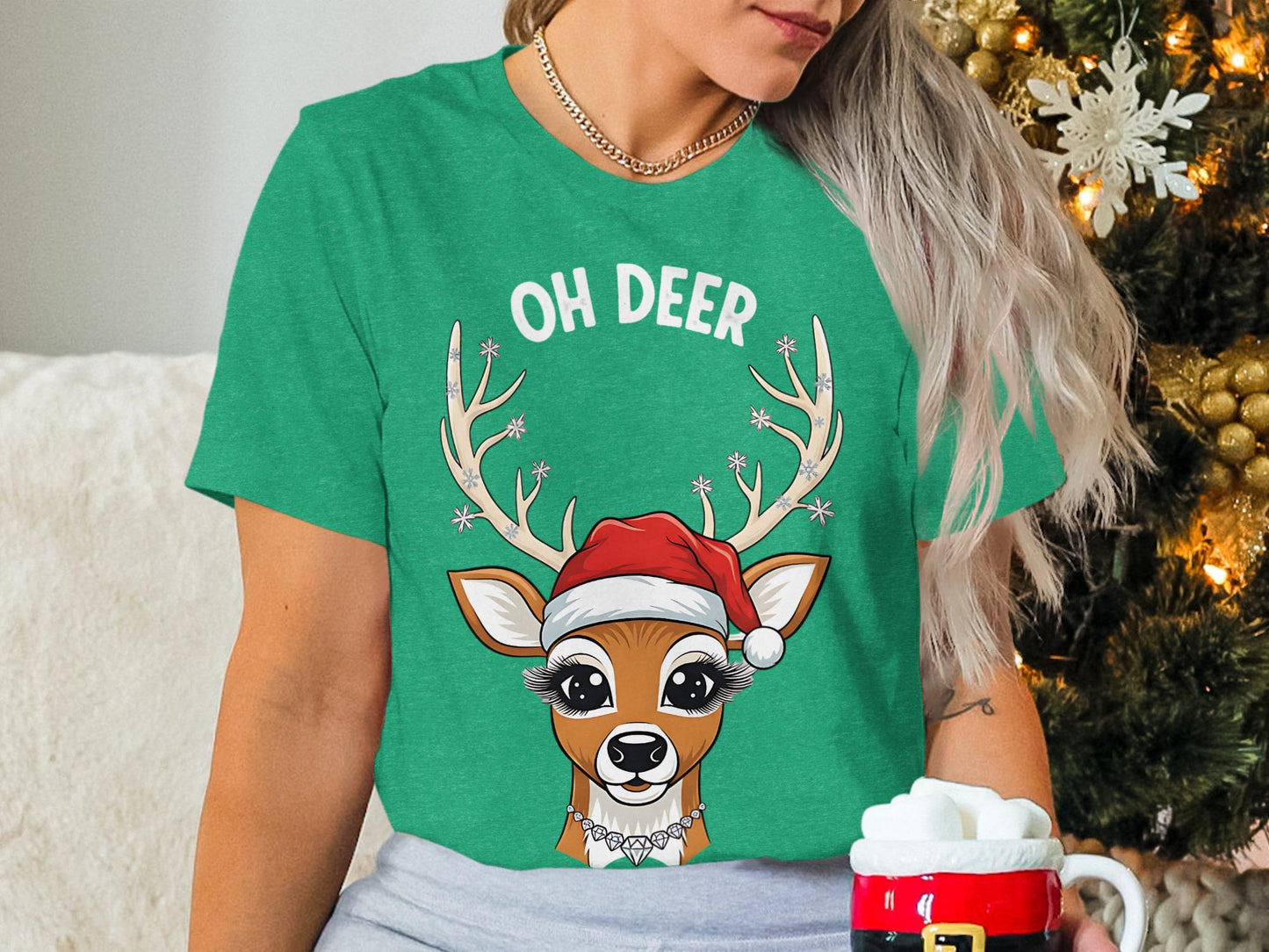Reindeer T-Shirt, Christmas Deer Shirt, Cute Santa Hat Reindeer, Holiday T Shirt, Xmas Season Apparel, Trendy Deer Top