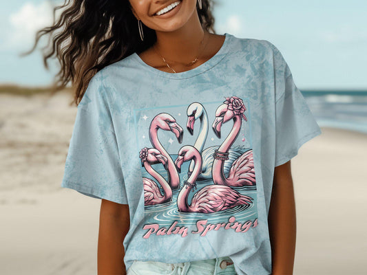 Flamingo Graphic Tee: Palm Springs Artistic Bird Beach Shirt