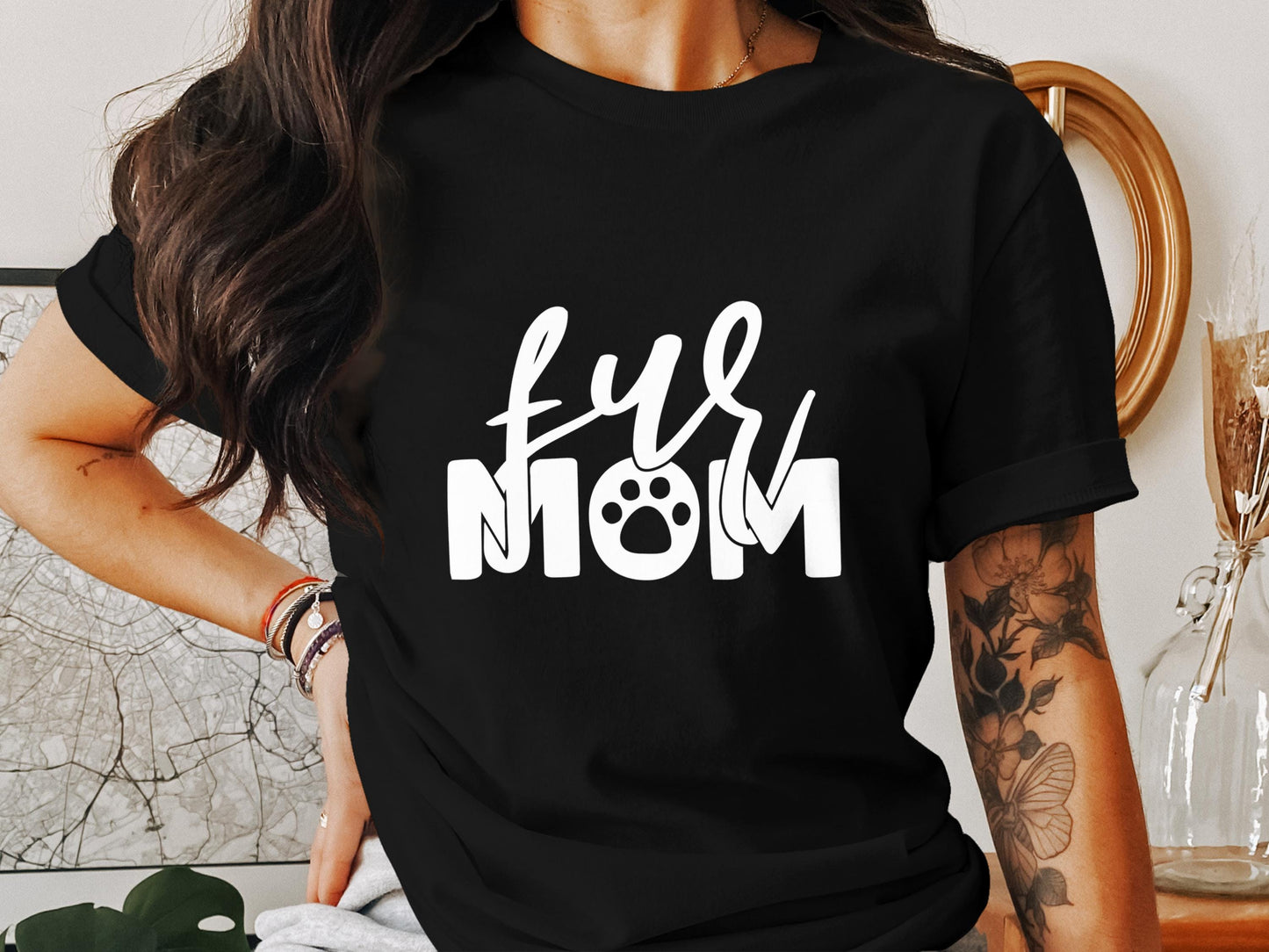 Fur Mom T-Shirt: Paw Print Tee, Animal Lover Gift