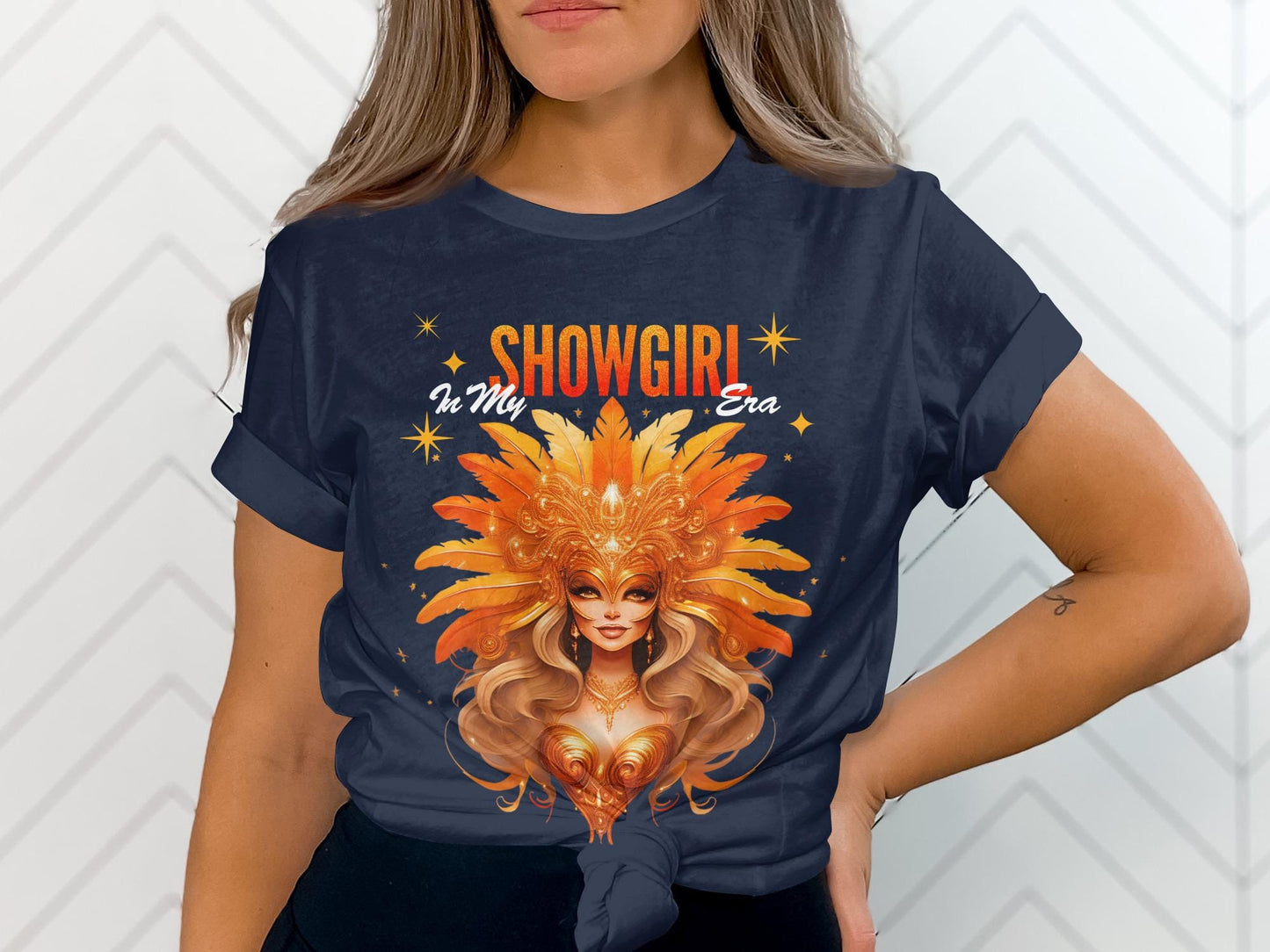 In My Showgirl Era T-Shirt, Burlesque Diva Tee, Feathered Headdress, Carnival Star Shirt, Vintage Showgirl Apparel, Glamorous Pop Star Top