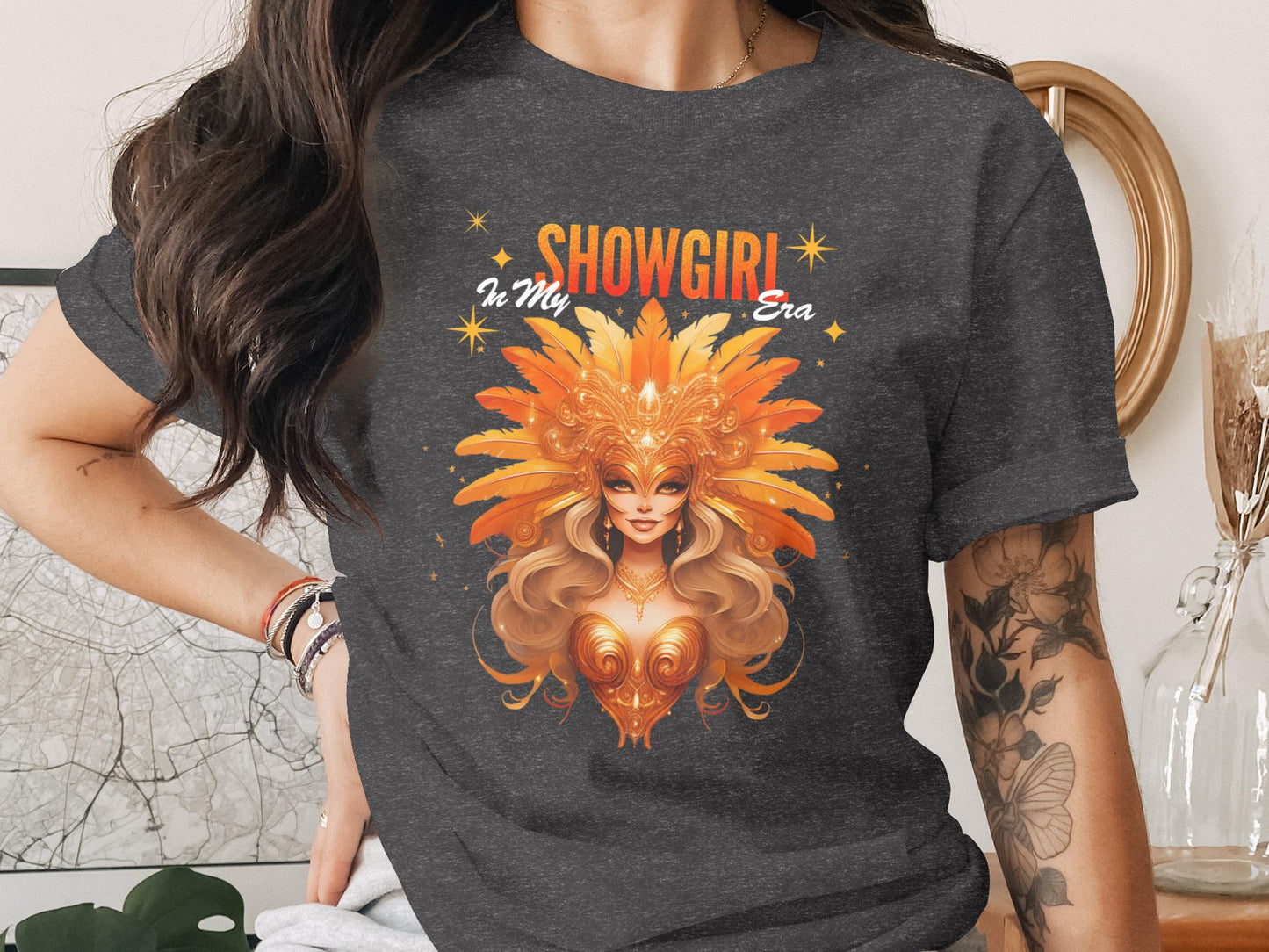 In My Showgirl Era T-Shirt, Burlesque Diva Tee, Feathered Headdress, Carnival Star Shirt, Vintage Showgirl Apparel, Glamorous Pop Star Top