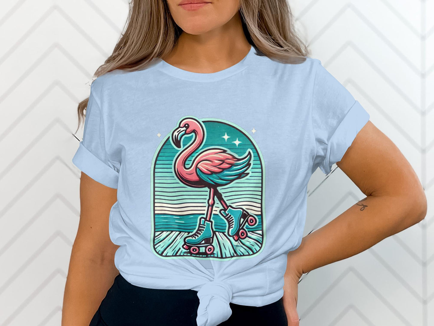 Retro Roller Flamingo T-Shirt, Fun Unique Design