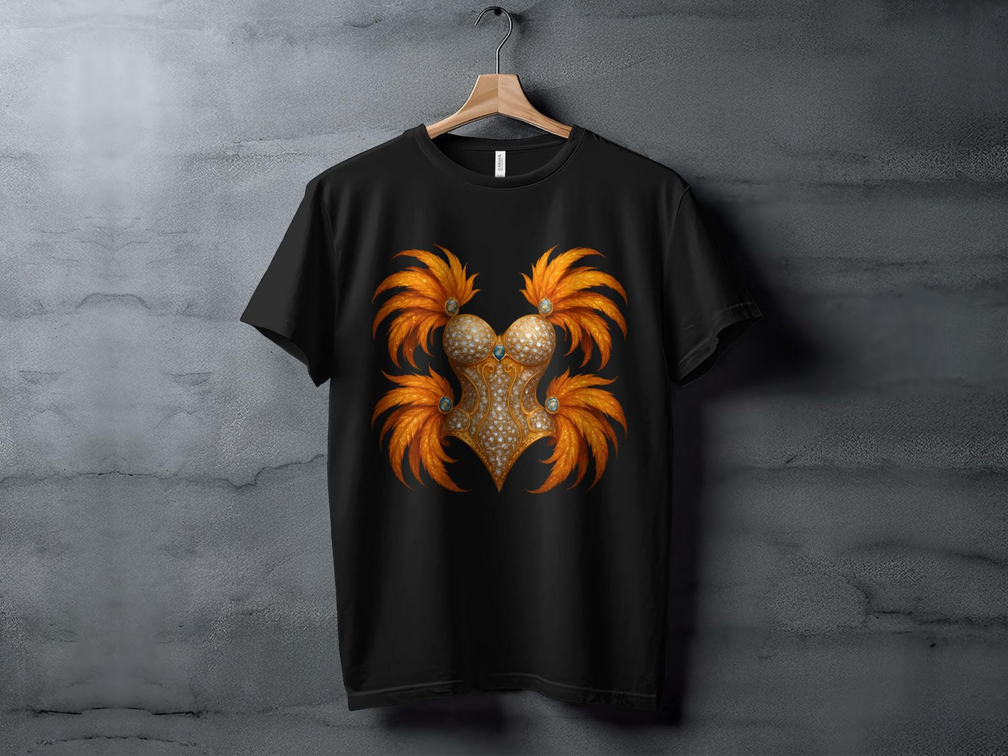 Feather Corset Graphic T-Shirt, Showgirl Costume Tee