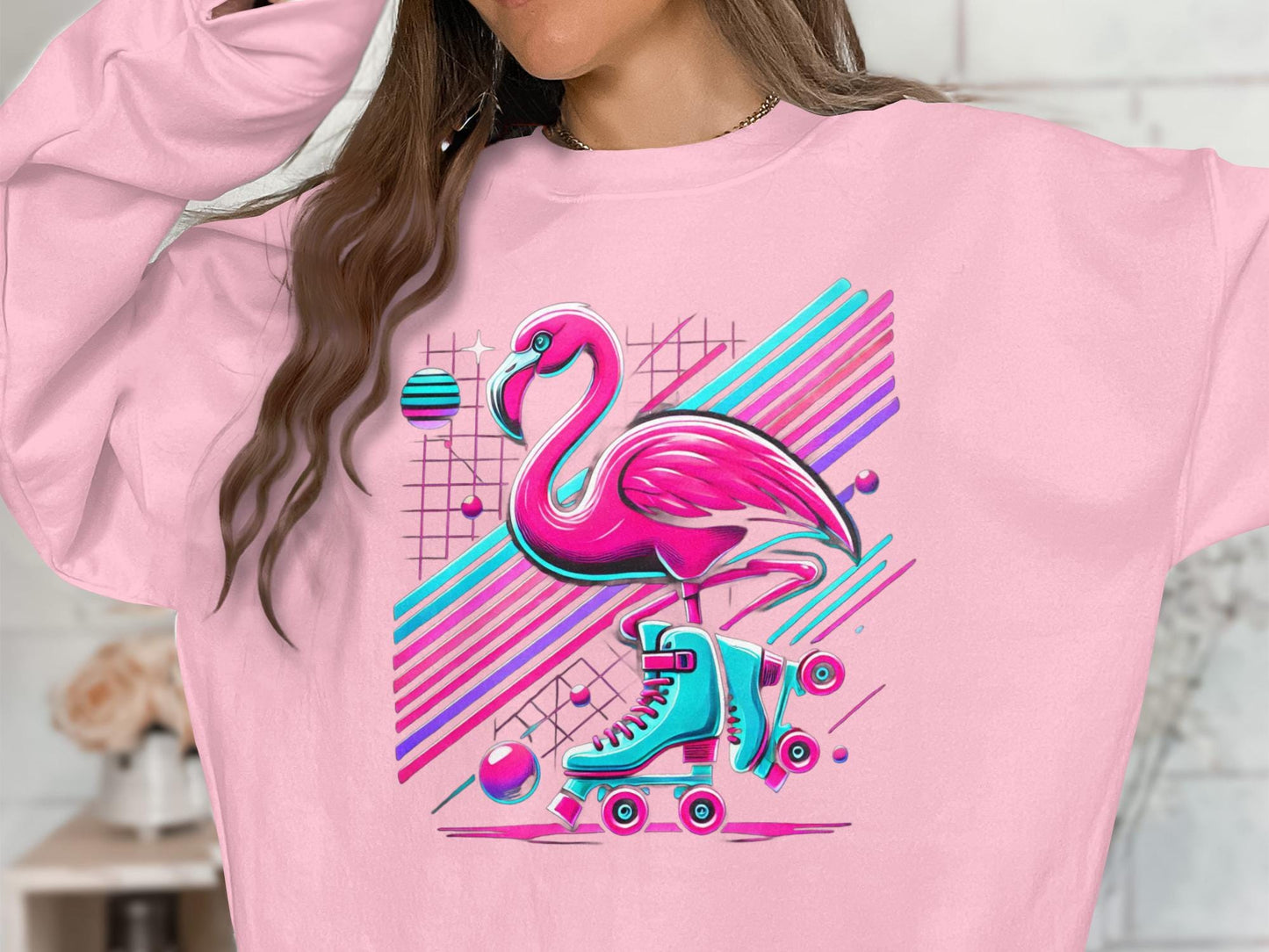 Flamingo Roller Skate T-Shirt, Retro 80s Graphic Tee