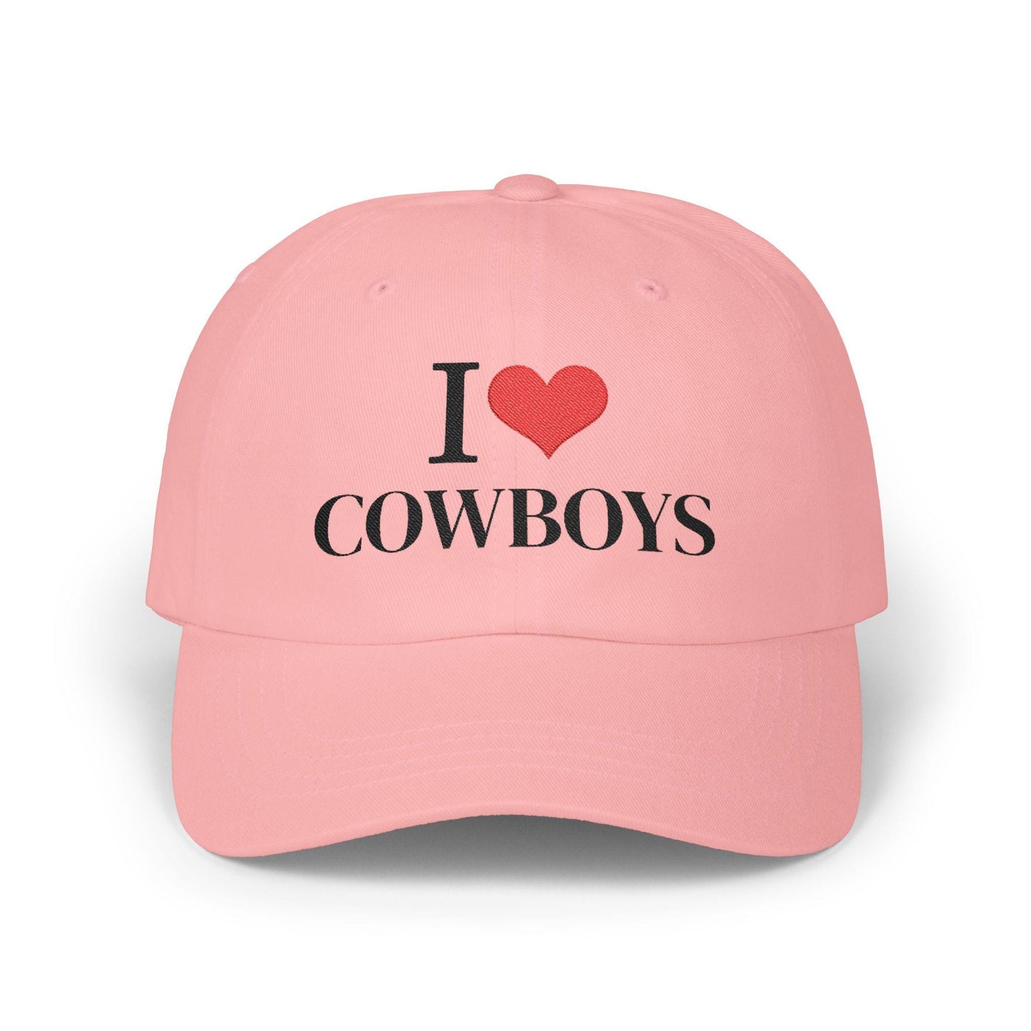 I Heart Cowboys Dad Cap | White Baseball Hat, Embroidered Heart