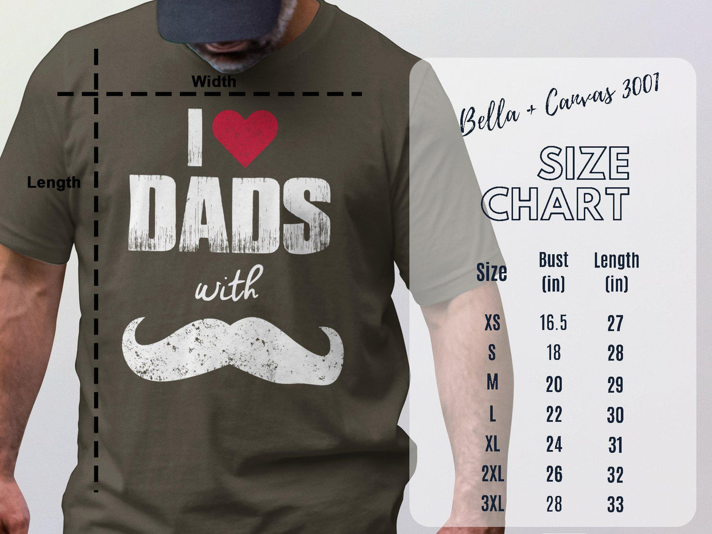 I Love Dads T-Shirts, Heart and Mustache Tee, Gift for Dad, Fathers Day Tee, Unique T-Shirts, Dad T-Shirts, Trendy Tees, Stylish Dad Gift