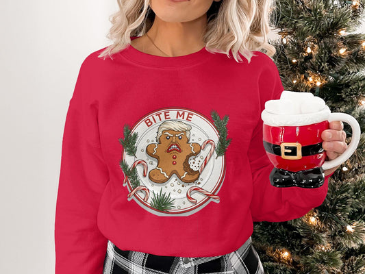 Bite Me Gingerbread Trump T-Shirt, Funny Political Tee, Anti Trump Xmas Gift, Holiday Season Shirt, Controversial Humor Apparel