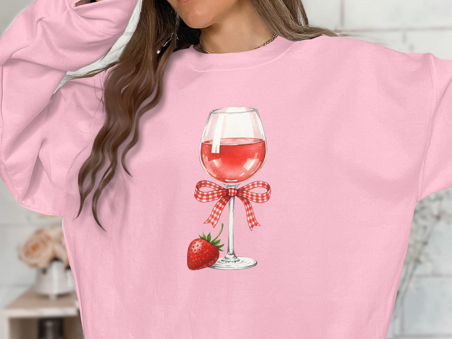 Strawberry Wine T-Shirt, Gingham Bow, Fruit Lover Tee