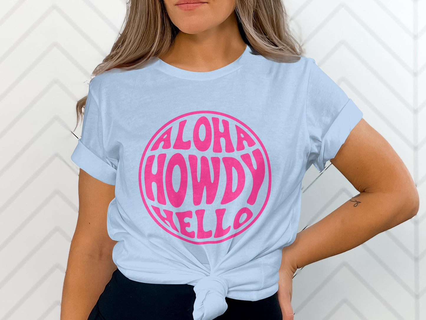 Aloha Howdy Hello T-Shirt, Retro Pink Graphic Tee