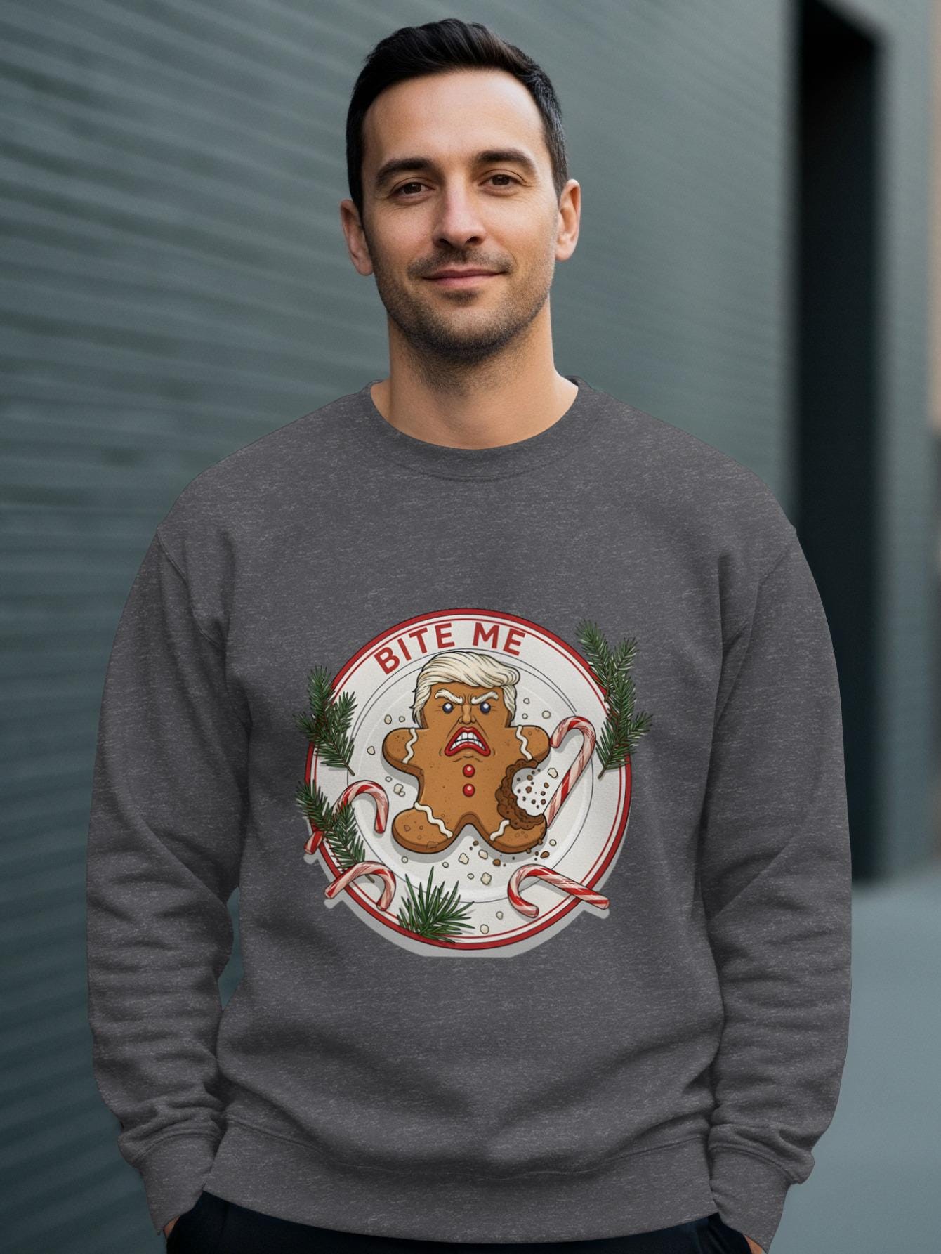 Bite Me Gingerbread Trump T-Shirt, Funny Political Tee, Anti Trump Xmas Gift, Holiday Season Shirt, Controversial Humor Apparel
