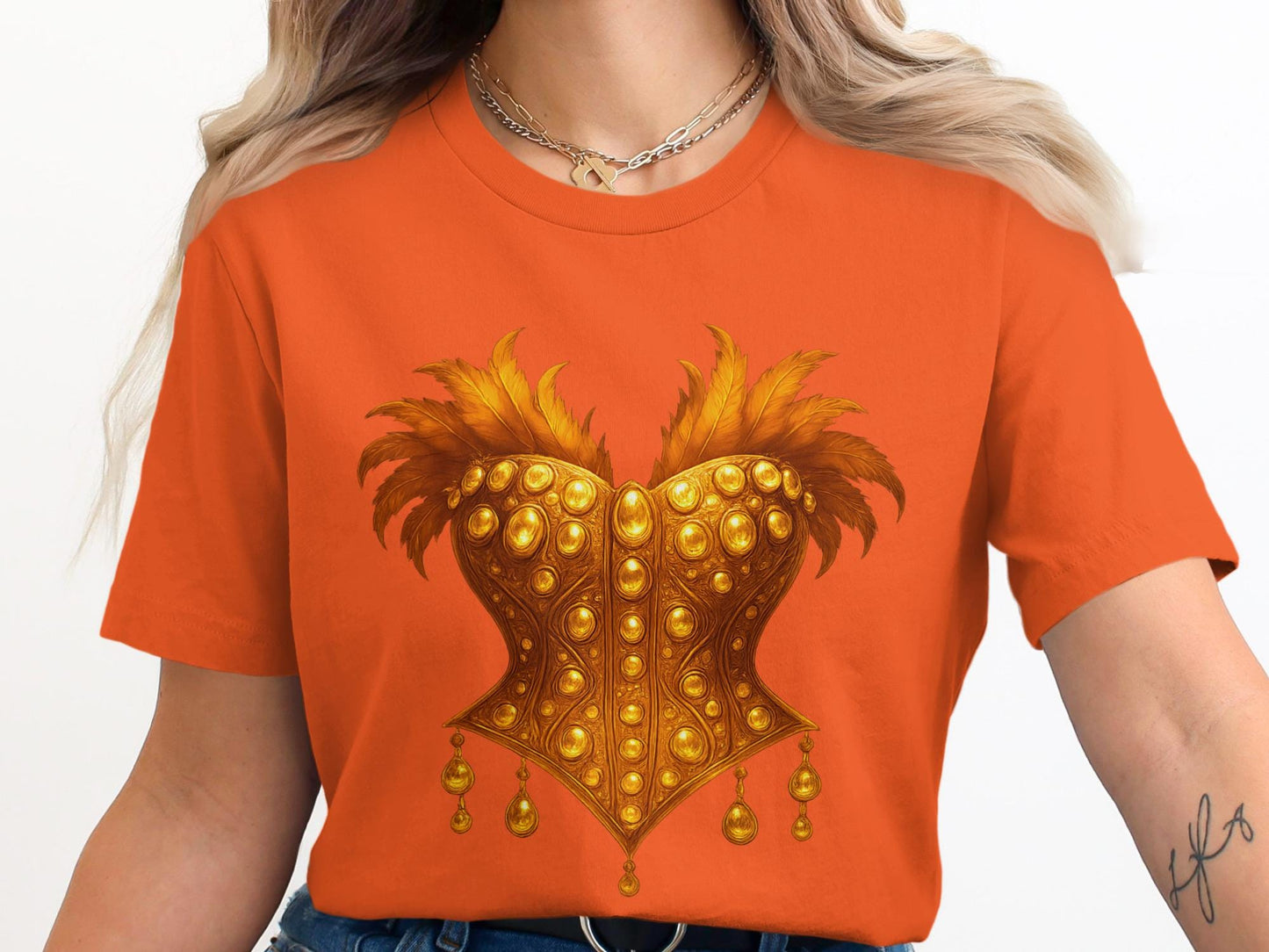 Golden Corset Graphic Tee, Showgirl Costume T-Shirt
