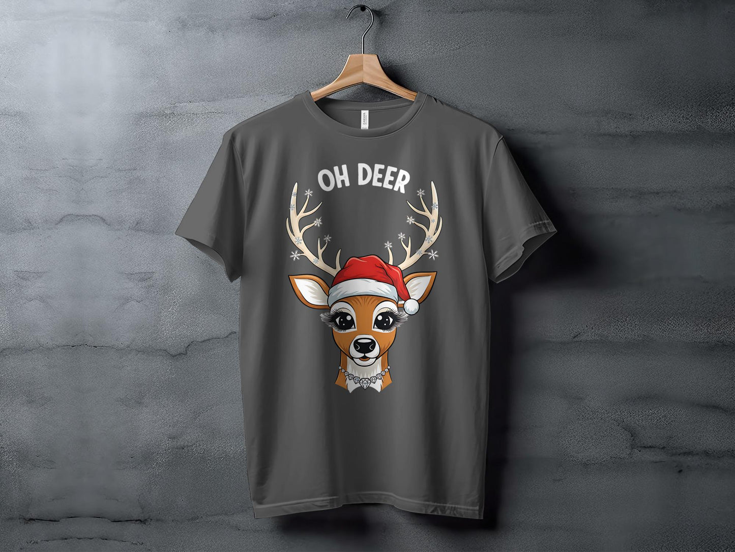Reindeer T-Shirt, Christmas Deer Shirt, Cute Santa Hat Reindeer, Holiday T Shirt, Xmas Season Apparel, Trendy Deer Top