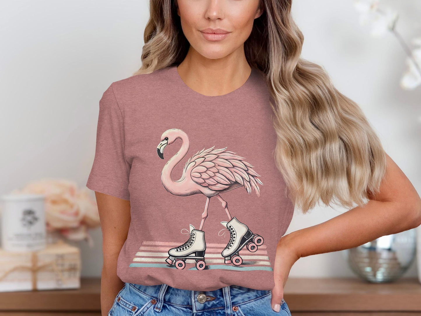 Flamingo Roller Skate T-Shirt, Quirky Animal Design