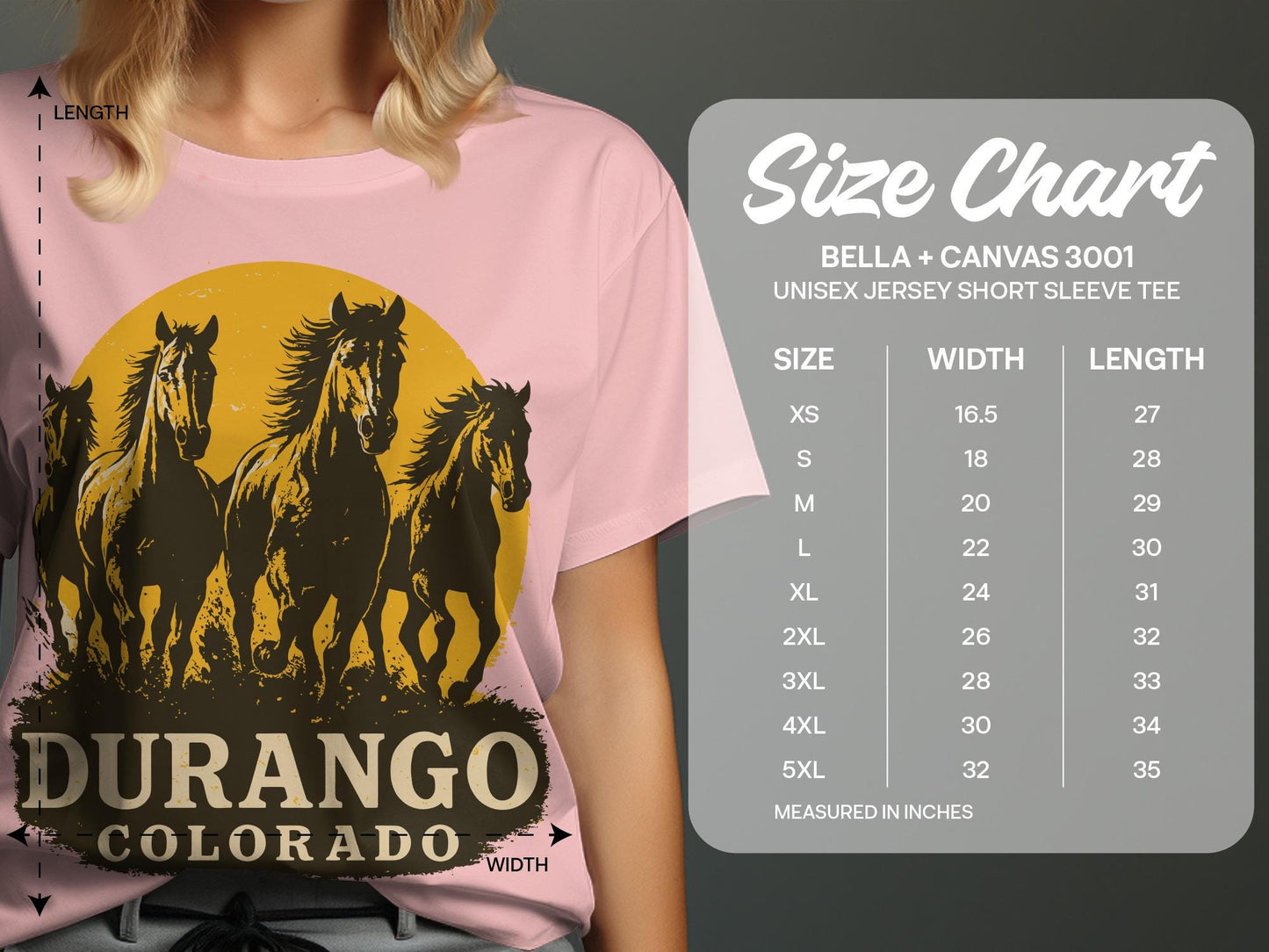 Durango Colorado Horses Graphic Tee, Wild West Unisex Shirt