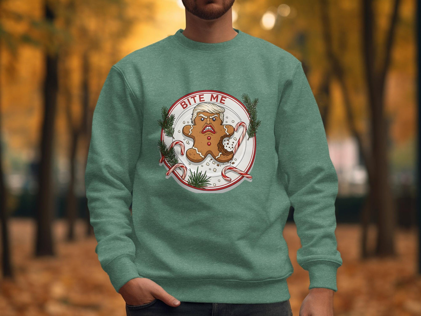 Bite Me Gingerbread Trump T-Shirt, Funny Political Tee, Anti Trump Xmas Gift, Holiday Season Shirt, Controversial Humor Apparel