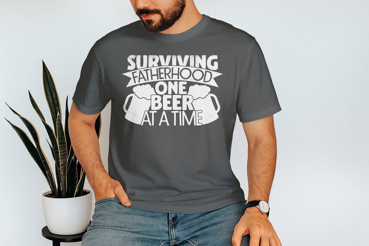 Surviving Fatherhood T-Shirt: Funny Beer Lover Dad Tee