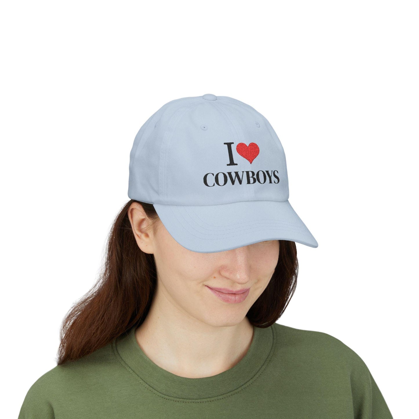 I Heart Cowboys Dad Cap | White Baseball Hat, Embroidered Heart
