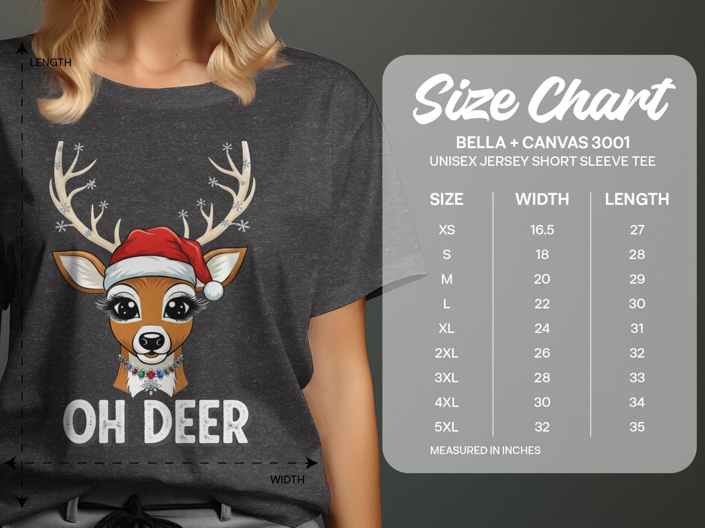 Oh Deer Christmas T-Shirt, Reindeer Santa Hat, Holiday Tee