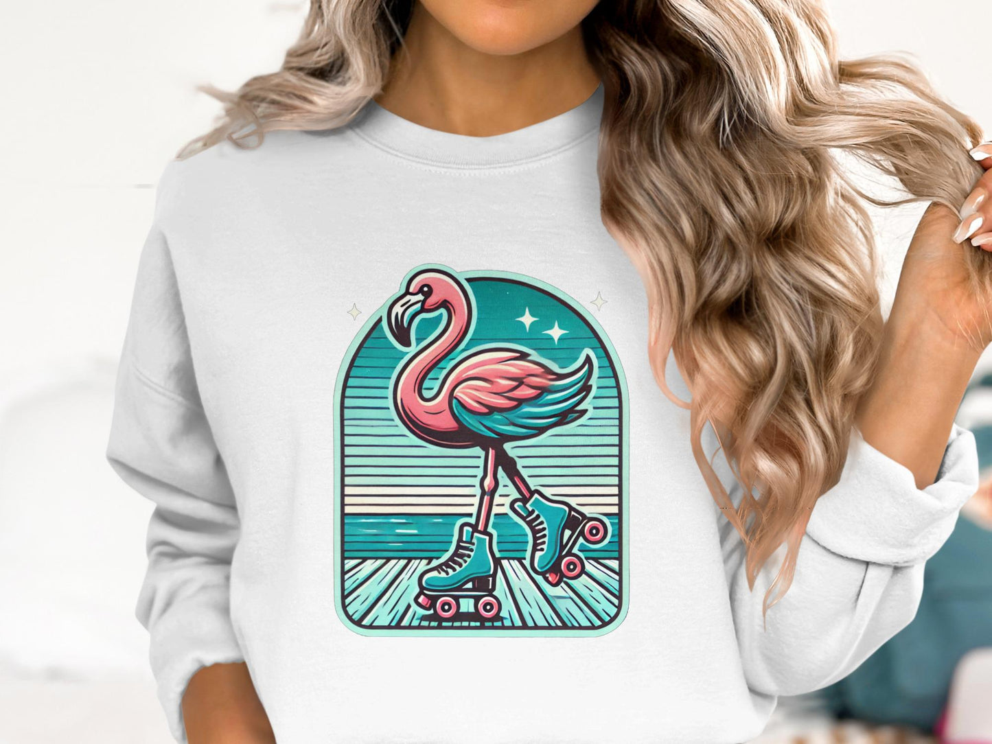 Retro Roller Flamingo T-Shirt, Fun Unique Design