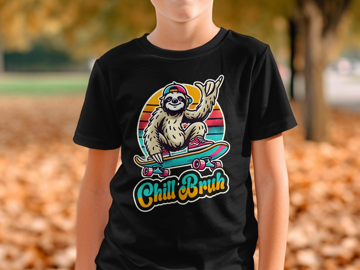 Funny Sloth Skateboard Graphic Tee: Retro Chill Bruh Design