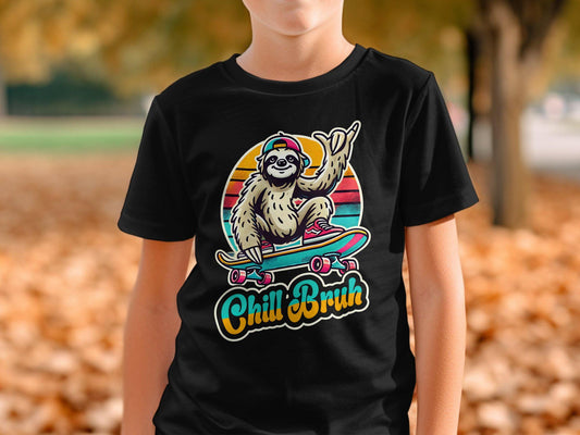 Funny Sloth Skateboard Graphic Tee: Retro Chill Bruh Design