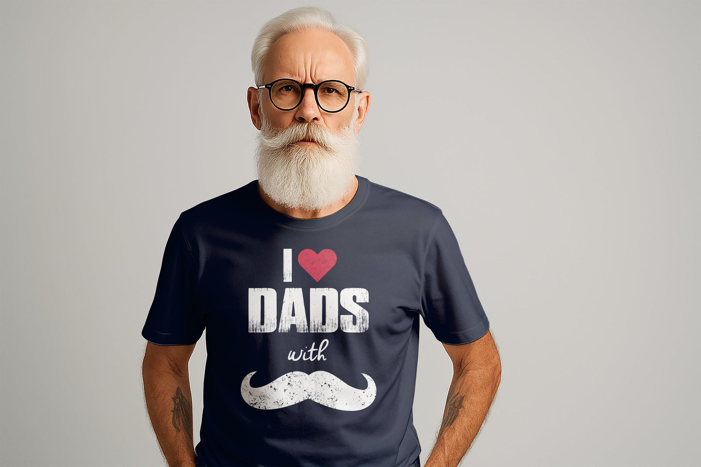 I Love Dads T-Shirts, Heart and Mustache Tee, Gift for Dad, Fathers Day Tee, Unique T-Shirts, Dad T-Shirts, Trendy Tees, Stylish Dad Gift