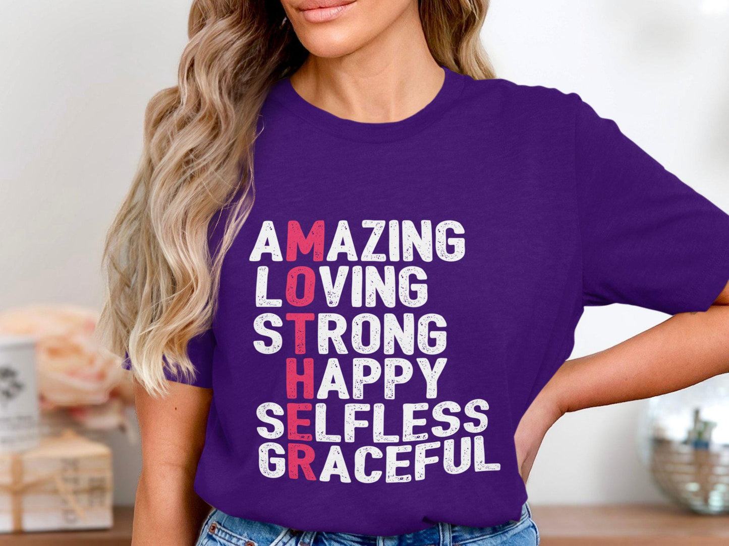 Amazing Mother T-Shirts, Loving Strong Happy Design, Gift for Mom, Mothers Day, Selfless Graceful T Shirts, Best Mother T Shirts