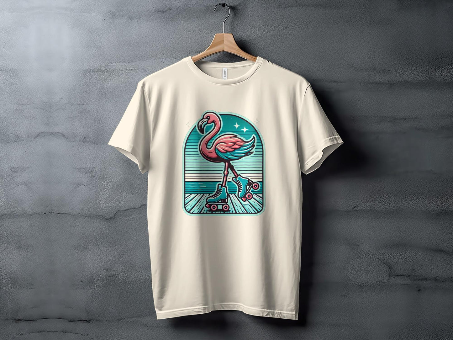 Retro Roller Flamingo T-Shirt, Fun Unique Design