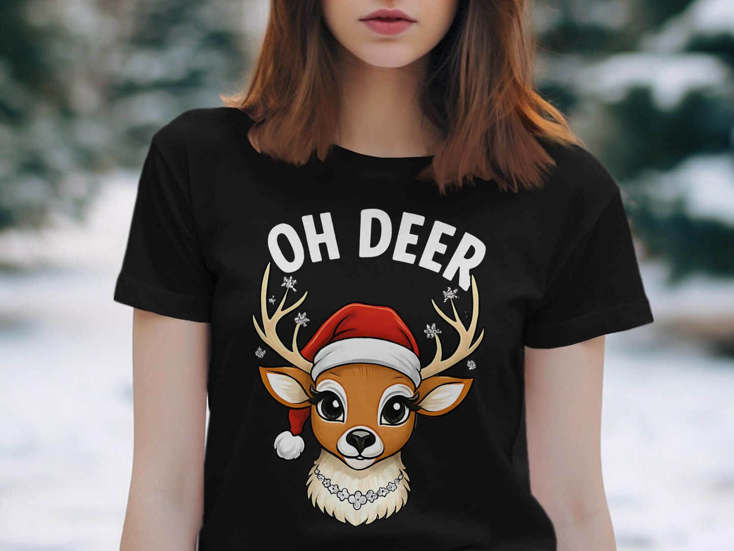 Christmas Deer T-Shirt: Cartoon Santa Hat Reindeer Tee
