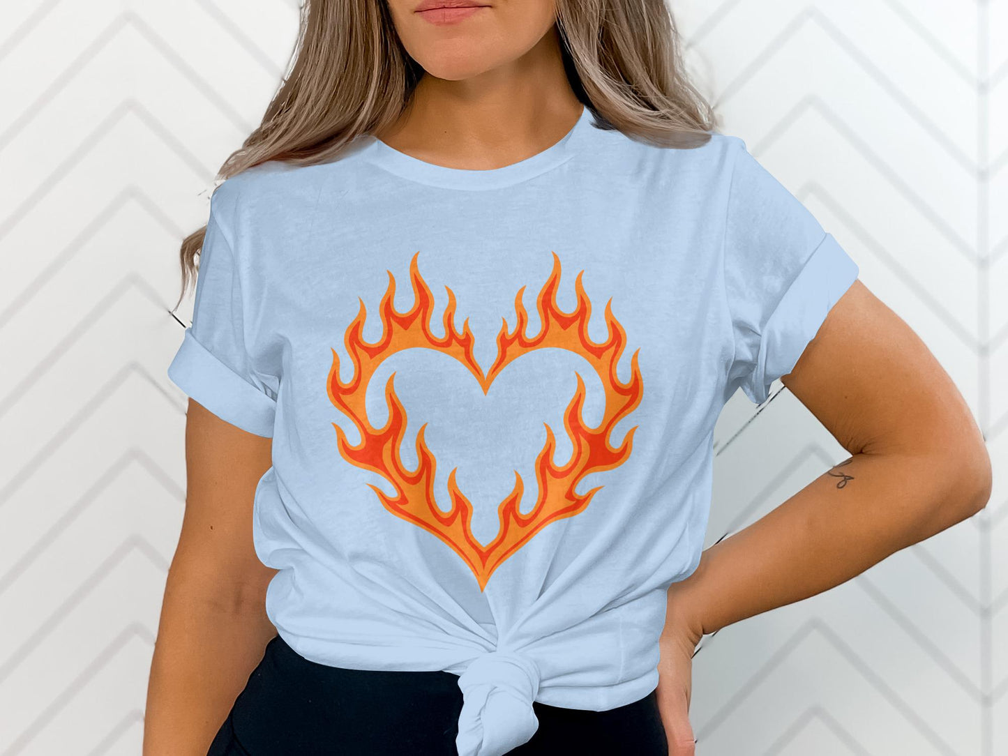 Flaming Heart Graphic Tee, Fiery Love Shirt