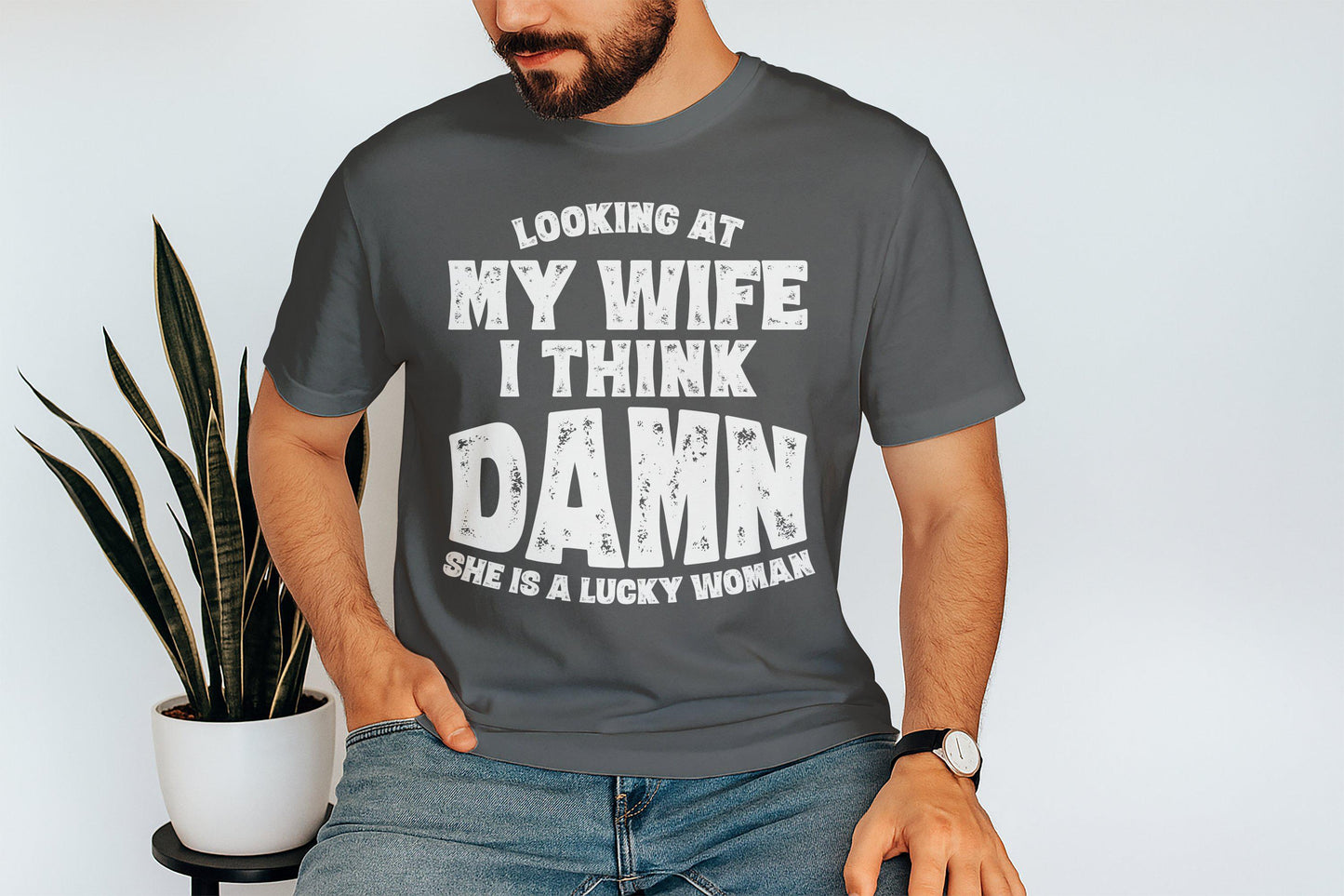 Funny Husband T-Shirt: Lucky Wife Novelty Gift