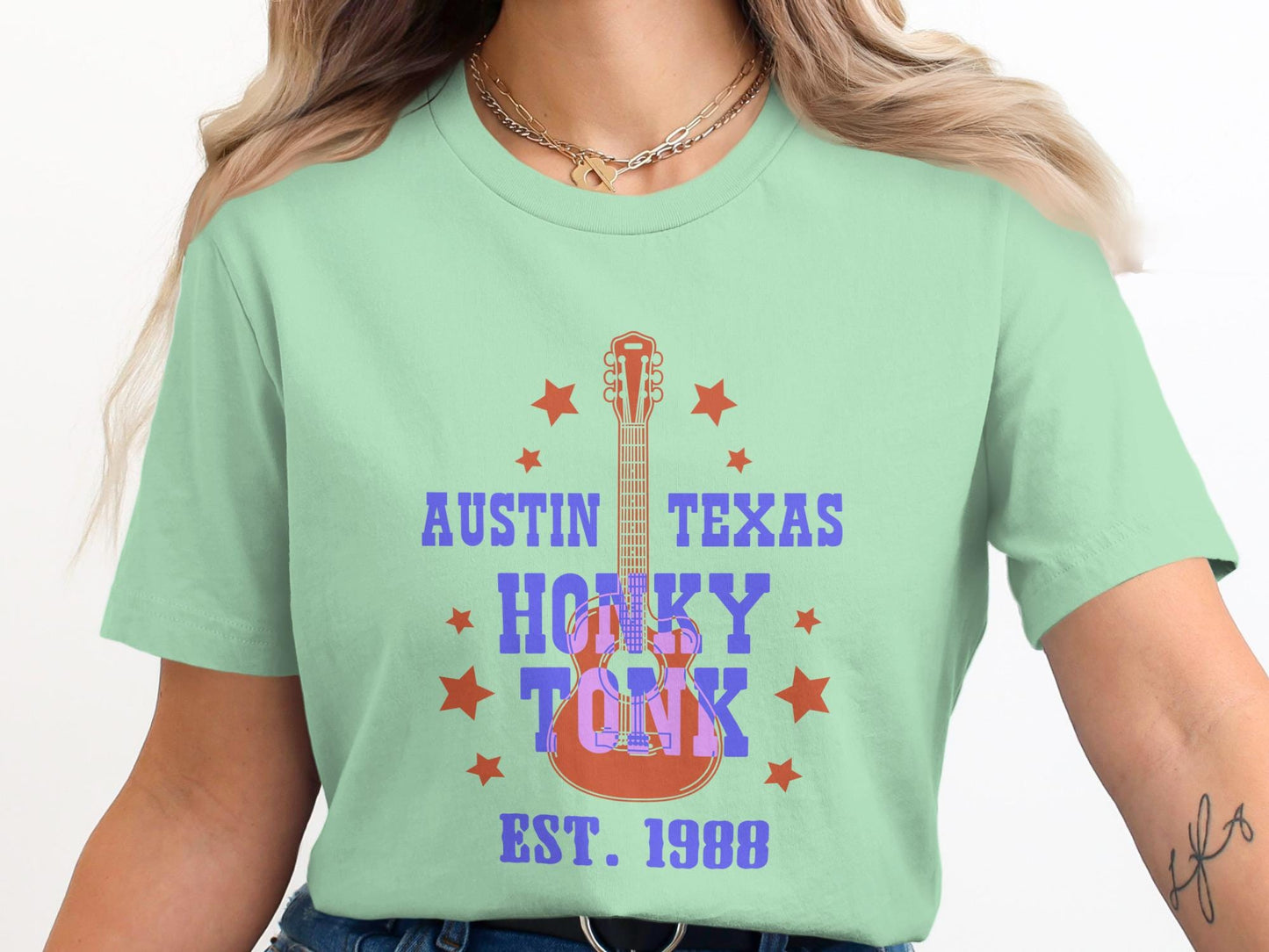 Austin Texas Honky Tonk Guitar T-Shirt, Music Lover Gift