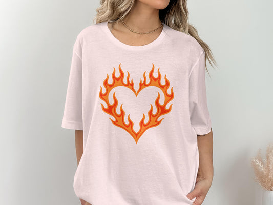 Flaming Heart Graphic Tee, Fiery Love Shirt