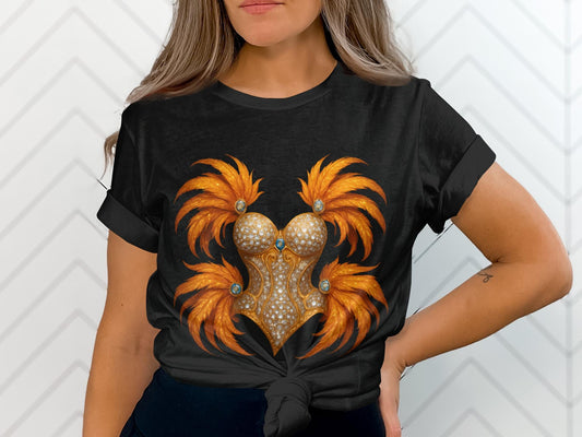 Feather Corset Graphic T-Shirt, Showgirl Costume Tee