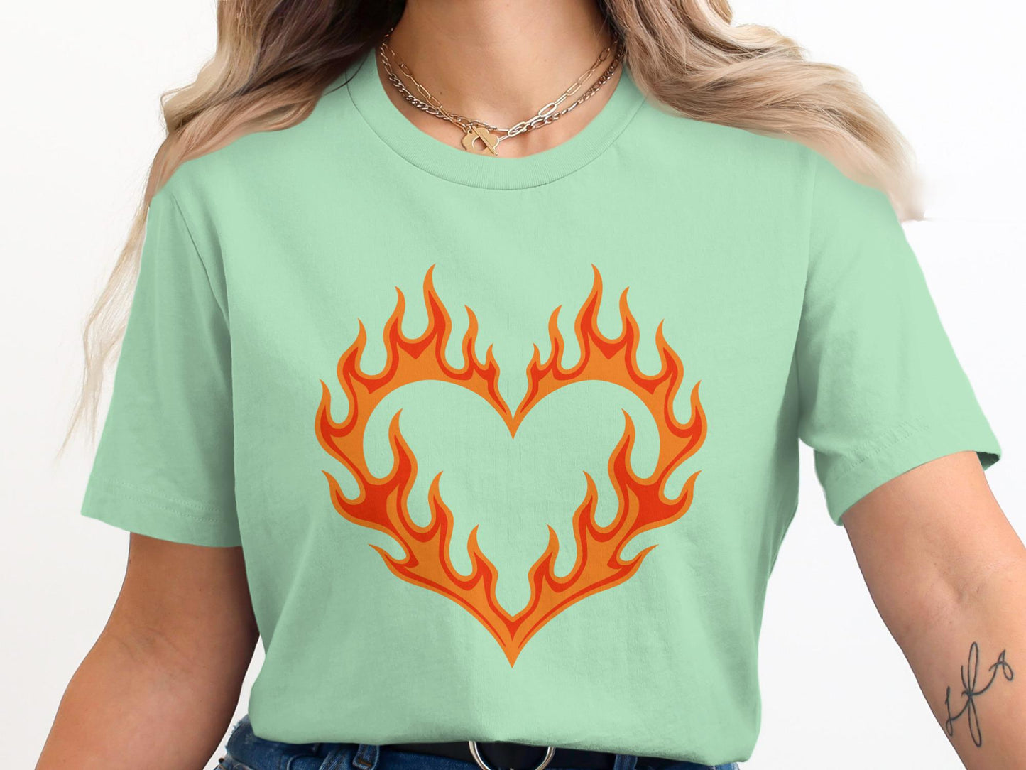 Flaming Heart Graphic Tee, Fiery Love Shirt