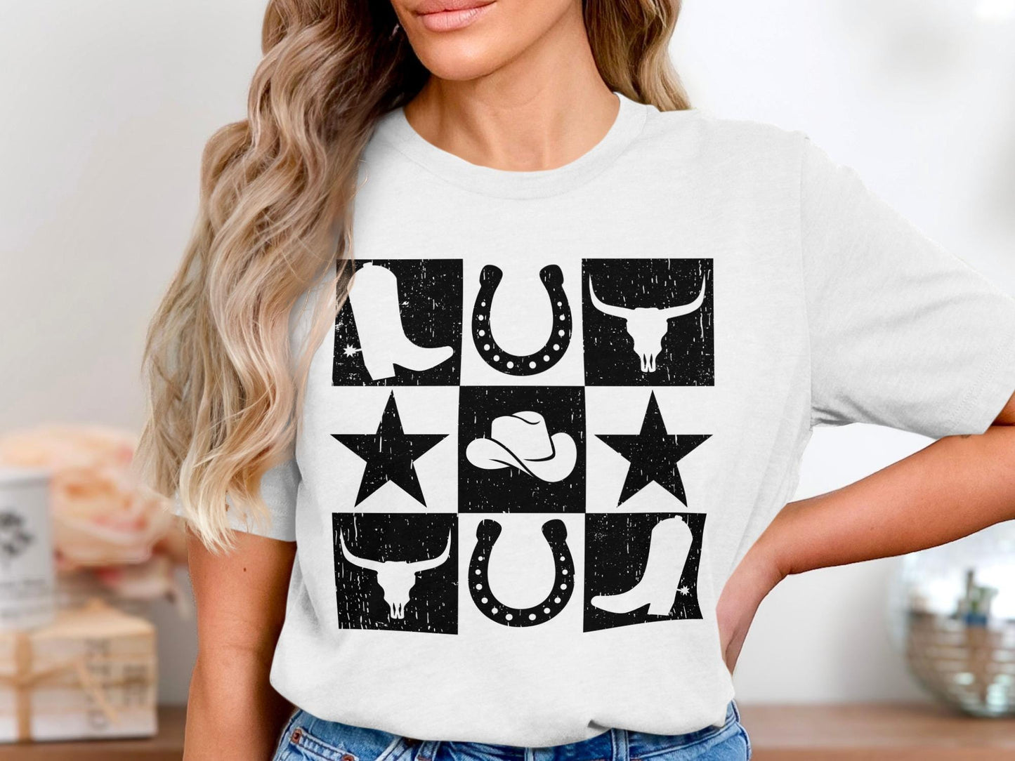 Western Graphic Tee, Cowboy Boots, Bull Skull, Rodeo Shirt