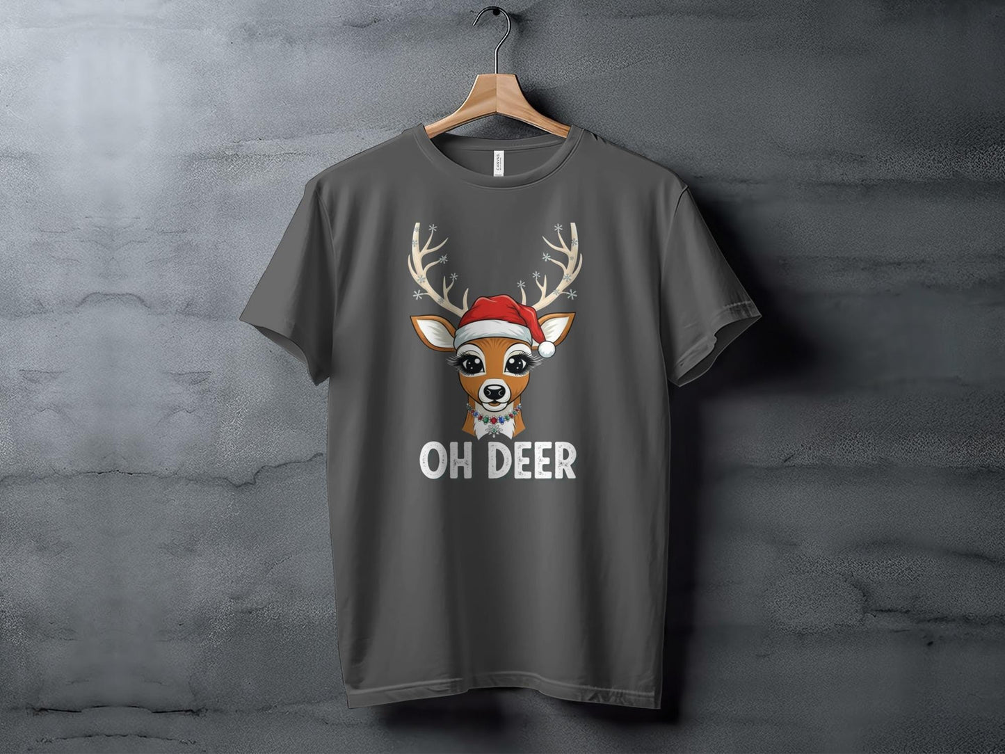 Oh Deer Christmas T-Shirt, Reindeer Santa Hat, Holiday Tee