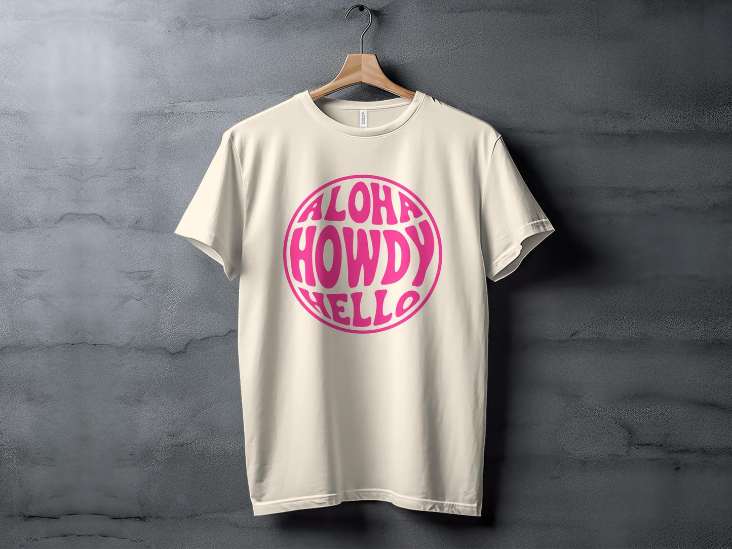Aloha Howdy Hello T-Shirt, Retro Pink Graphic Tee