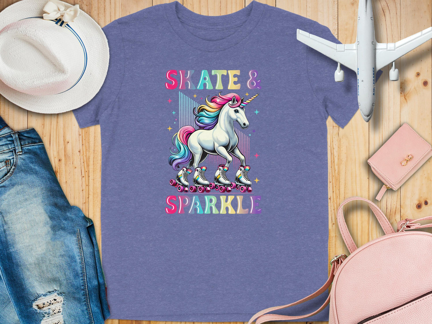 Skate & Sparkle Unicorn Shirt: Colorful Roller Skate Graphic Tee