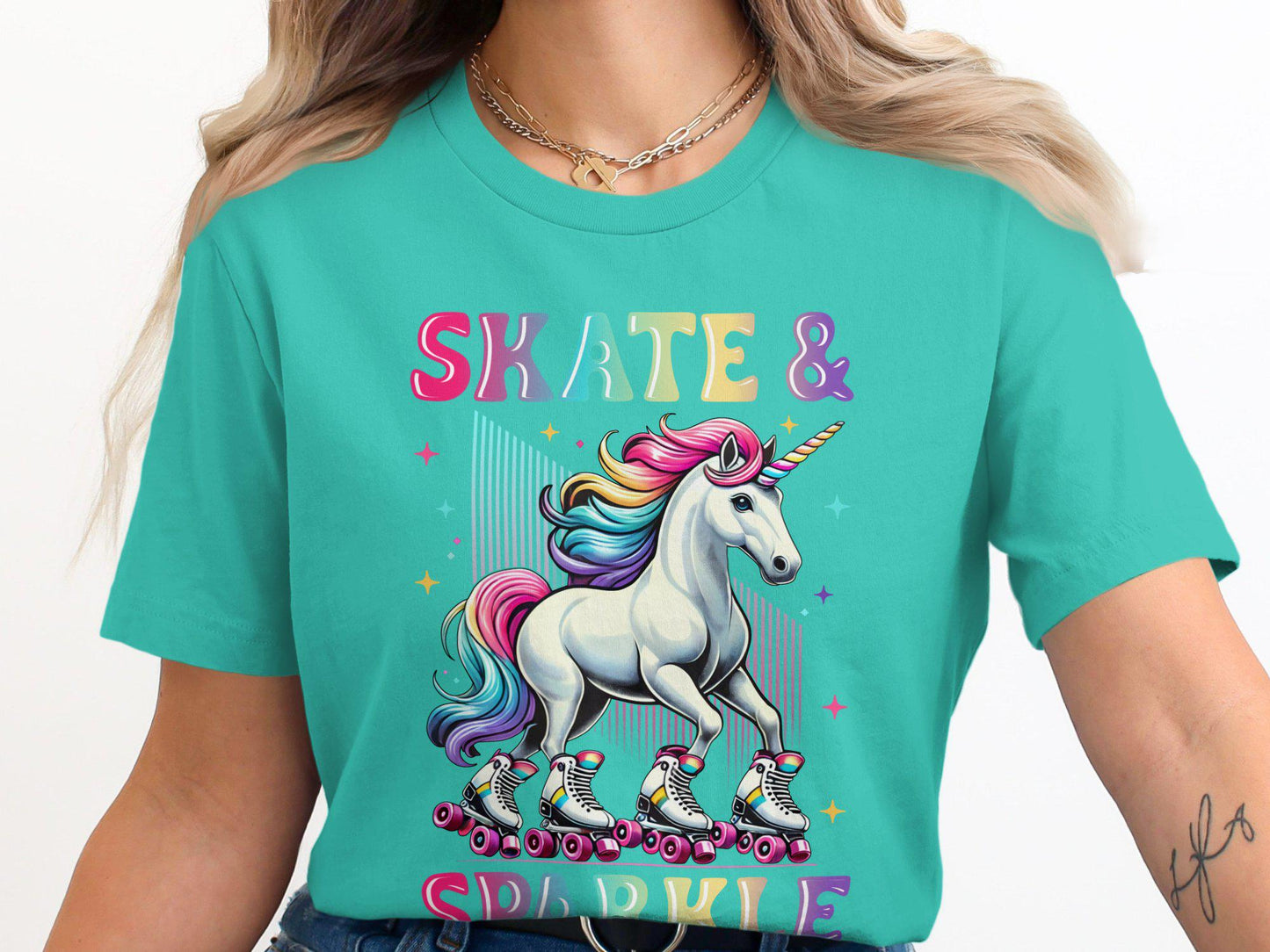 Skate & Sparkle Unicorn Shirt: Colorful Roller Skate Graphic Tee